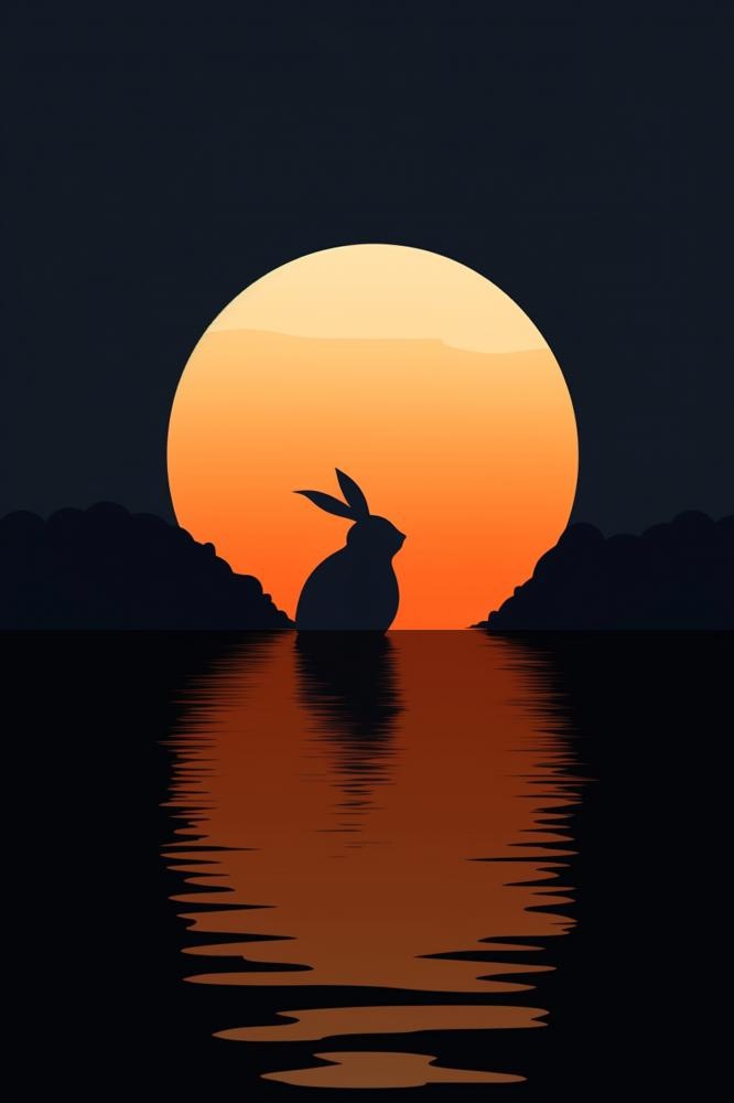 月光兔子极简扁平夜晚节日海报背景