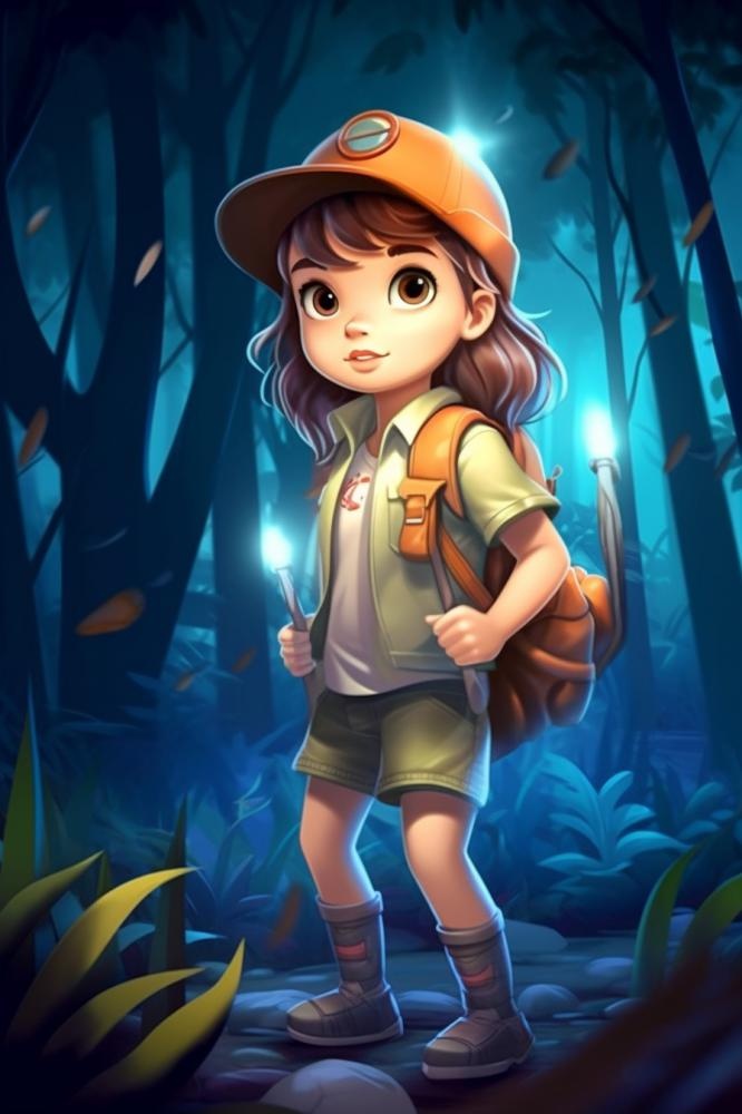 森林探险女孩灯光插画背景