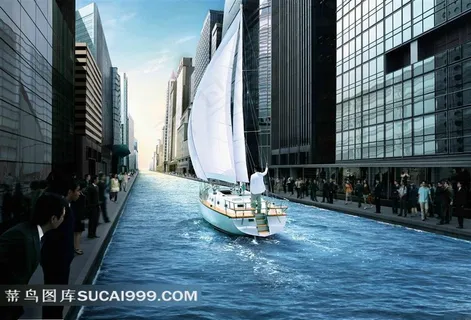 城市中的帆船高清图片