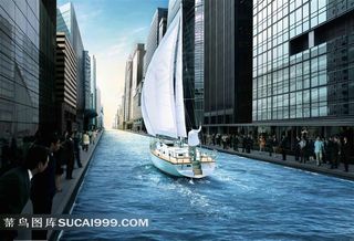 城市中的帆船高清图片