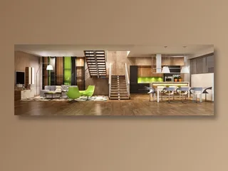 楼梯两侧的客厅与厨房摄影高清图片