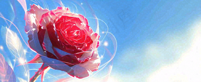 红玫瑰蓝色天空白云唯美，鲜花(1712x704)