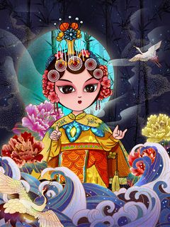 手绘中国风国潮京剧戏曲人物插画古风国粹花旦ai矢量ps设计素材图