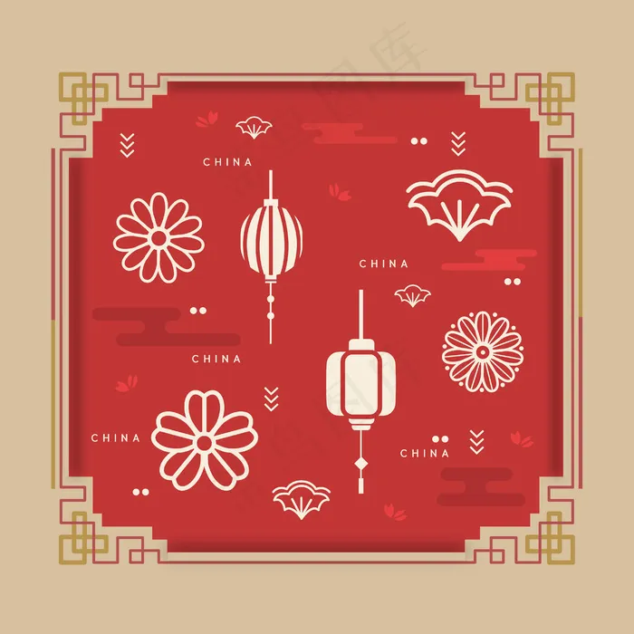 2022传统新年窗花底纹ai矢量模版下载