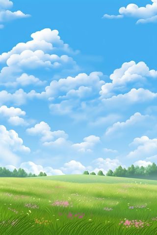 春天的蓝天白云草原很美背景图