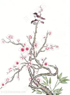 桃花枝花鸟艺术装饰画 桃花枝花鸟艺术装饰画