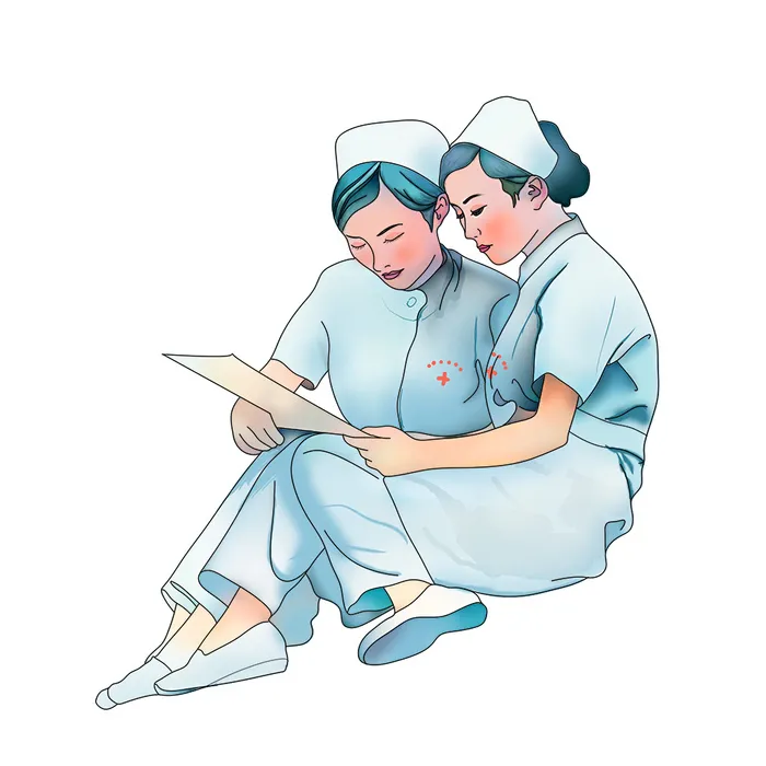 蓝色海报手绘努力学习的护士人物元素插画