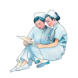 蓝色海报手绘努力学习的护士人物元素插画