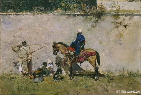 骑马马夫油画风景画