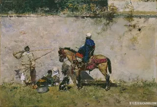 骑马马夫油画风景画