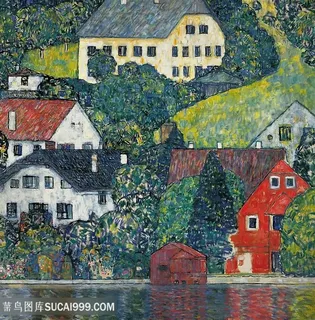 克里姆特油画湖畔房子装饰画 克里姆特油画湖畔房子装饰画