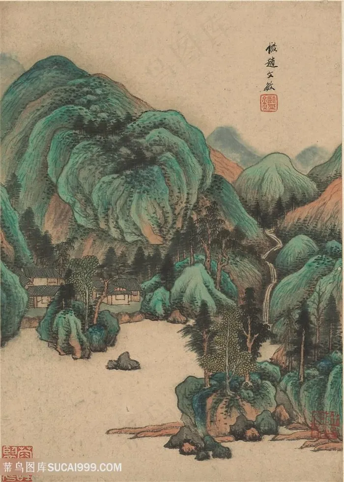 明代画家王鉴仿赵文敏山水国画图片