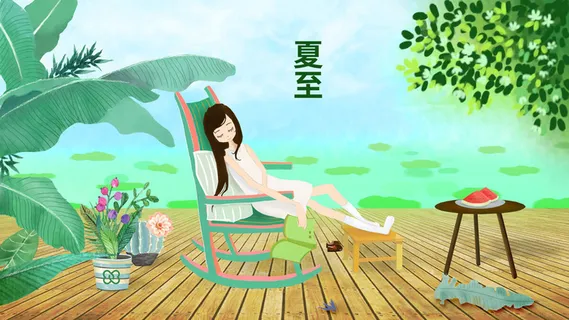 女孩休息夏至插画绿色休闲度假 女孩休息夏至插画绿色休闲度假