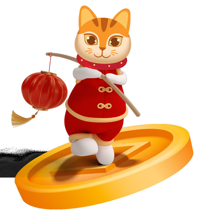 卡通财神猫金币挂画psd模版下载