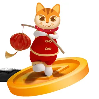 卡通财神猫金币挂画