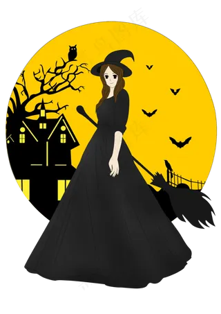 万圣节节日卡通素材小女孩