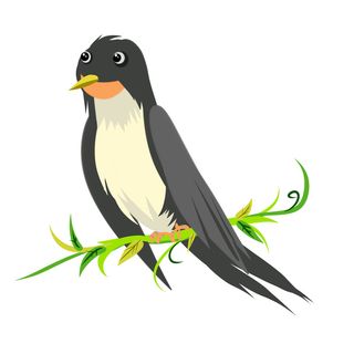 水彩手绘春季春天柳树柳条枝条小鸟小燕子元素PSD设计素材PNG图片