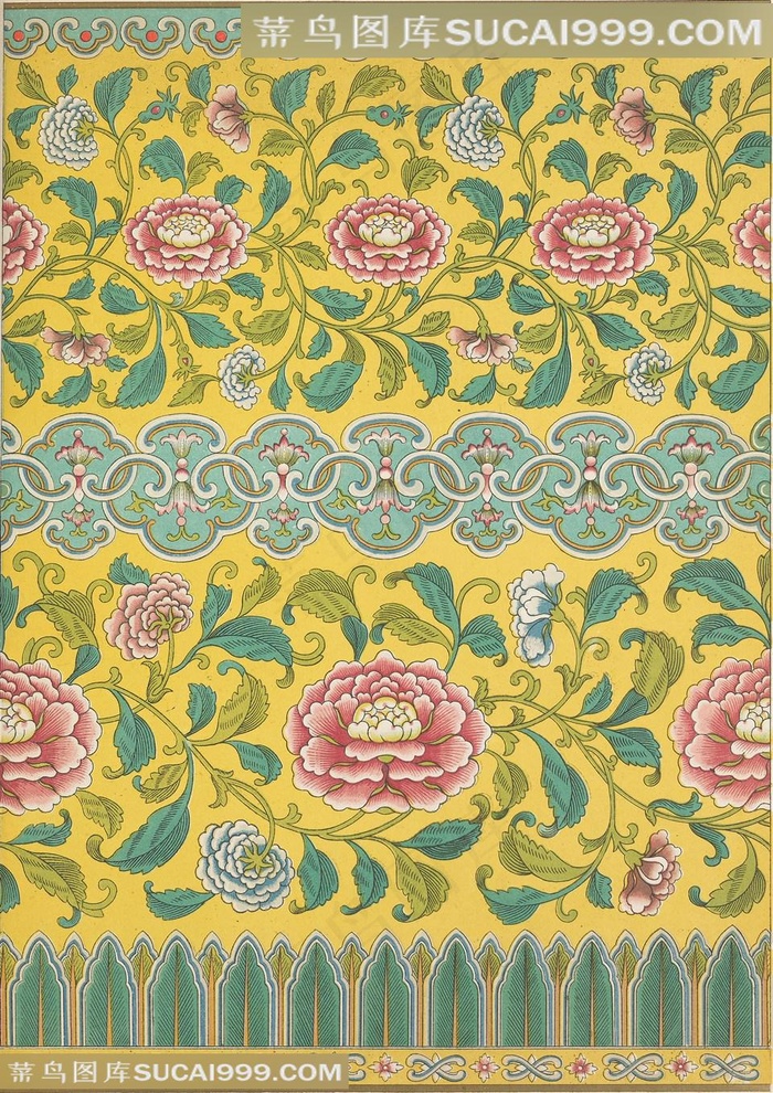 黄色背景花绘中式传统纹样集锦中国风图片