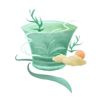 时尚微景观山水装饰庭院祥云中式国潮风插图插画元素素材设计模板