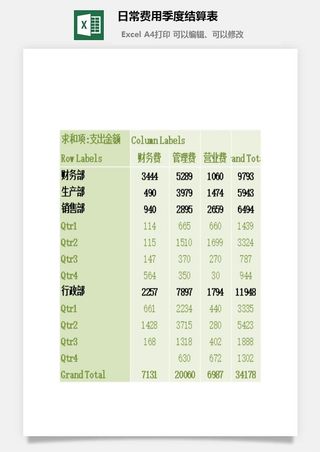 日常费用季度结算表excel模板