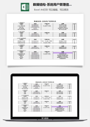 数据结构-系统用户管理信息excel模板