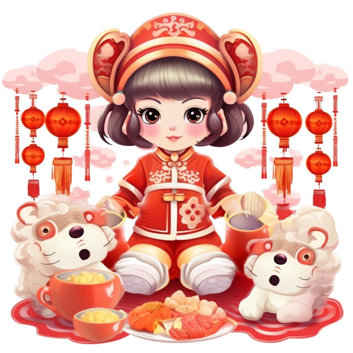 卡通插画人物喜庆红色衣服孩子老虎免抠(1024x1024)