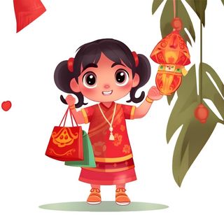 喜庆人物提灯笼红色新年春节祈福免抠