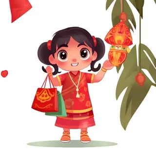 喜庆人物提灯笼红色新年春节祈福免抠