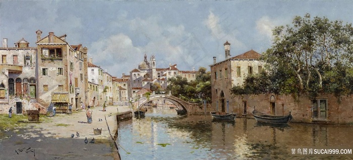 威尼斯运河风景画油画