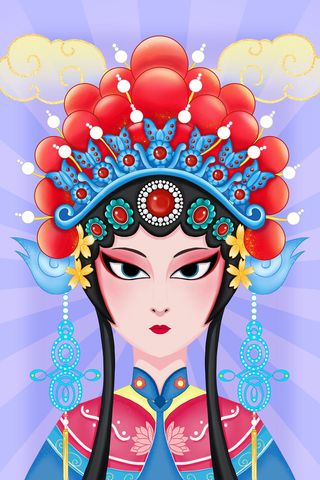 手绘中国风国潮京剧戏曲人物插画古风国粹花旦ai矢量ps设计素材图