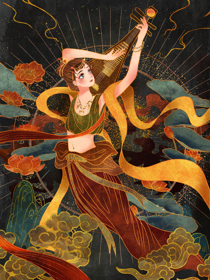 复古中国风国潮神话人物敦煌插画仙女手绘海报背景PSD设计素材psd模版下载