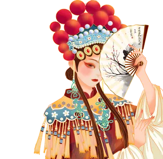 国潮中国风唯美古风京剧戏曲花旦美女卡通插画