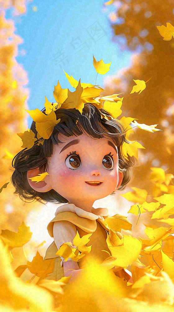 秋天女孩落叶秋叶上玩耍，儿童少女，秋分