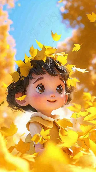 秋天女孩落叶秋叶上玩耍，儿童少女，秋分