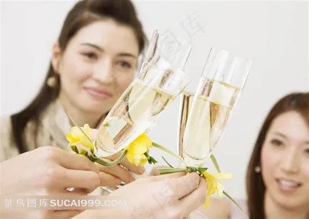 朋友聚会 女士们端着香槟杯碰杯动作特写