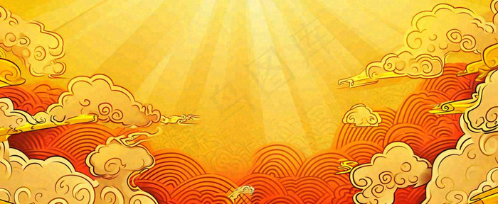 红黄渐变放射形状，金黄背景(1712x704)