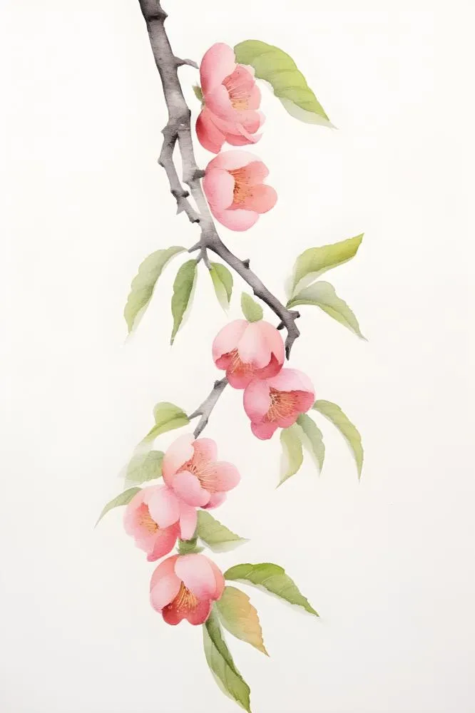 桃花水彩国风背景(2400x3600)