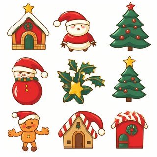 圣诞雪人树雪花圣诞老人卡通插画素材