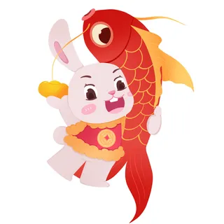 手绘2023兔年新年卡通兔子形象IP插画元素PSD设计素材png图案