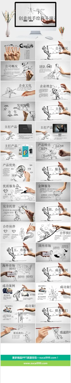 创意手势手绘公司介绍PPT模板预览图
