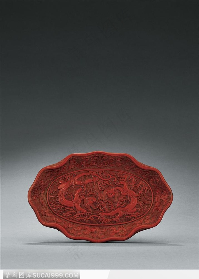 传统工艺-红色的双龙戏珠花纹