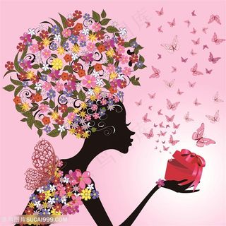 美女花卉蝴蝶礼盒装饰画