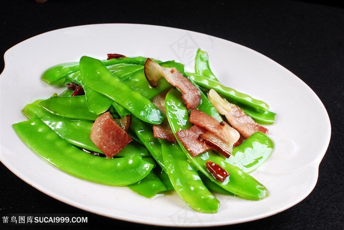 腊味荷兰豆中华美食摄影图