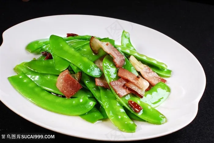 腊味荷兰豆中华美食摄影图
