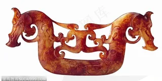 传统工艺-褐色的双龙头玉器