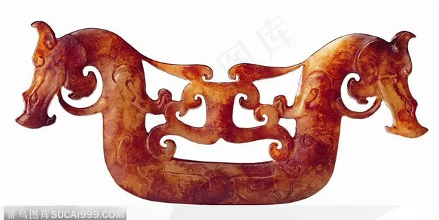 传统工艺-褐色的双龙头玉器 传统工艺-褐色的双龙头玉器
