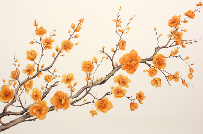 橘黄色花朵藤蔓插画素材背景(4080x2688)