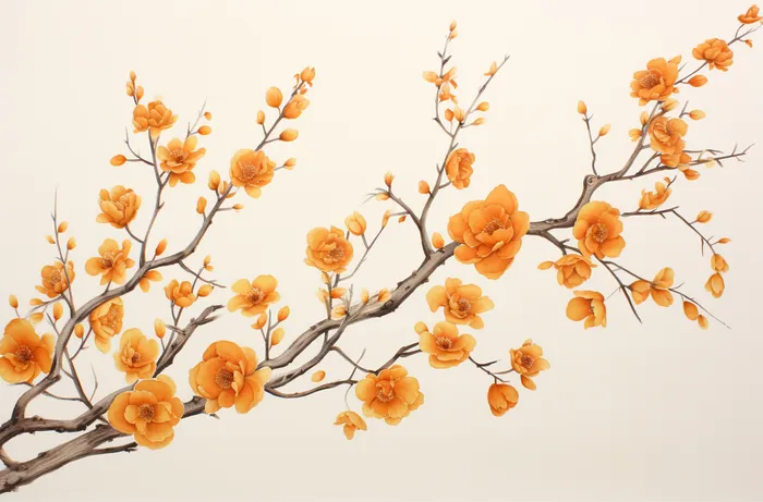 橘黄色花朵藤蔓插画素材背景(4080x2688)