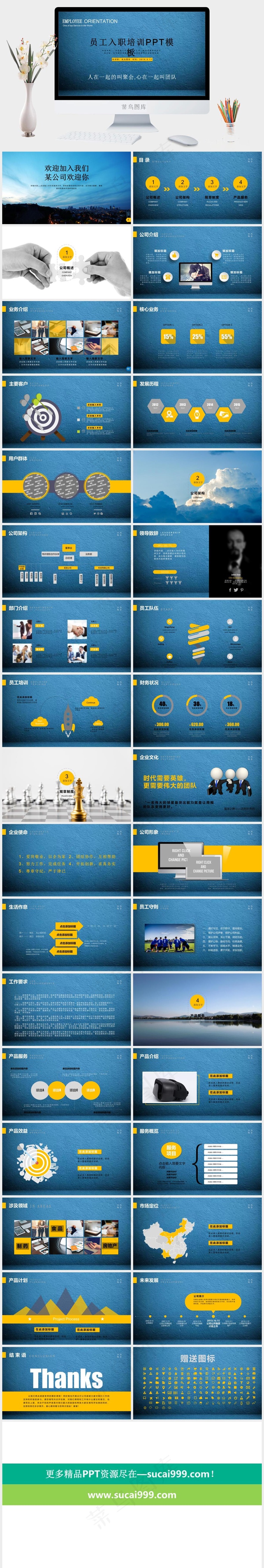 蓝色企业员工培训公司培训新员工入职培训ppt模板