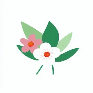 一丛花朵有绿叶手绘卡通png免抠